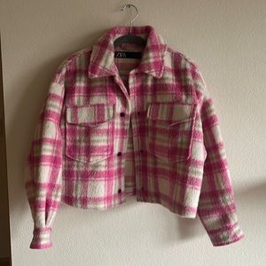Zara Pink Plaid Cropped Shacket